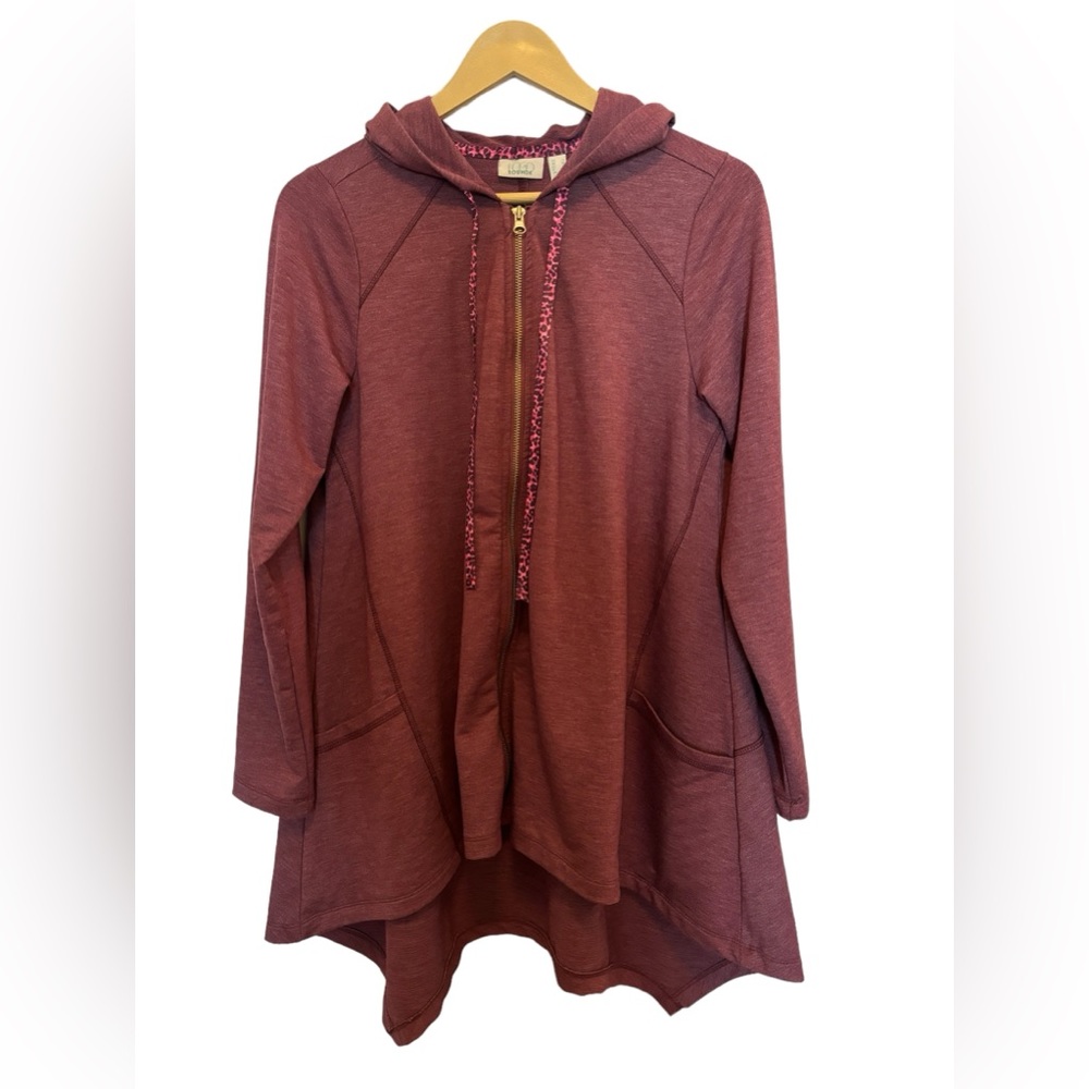 Logo Lounge Lori Goldstein Women's Sweatshirt Zip Up Hooded Tunic Purple Small‎